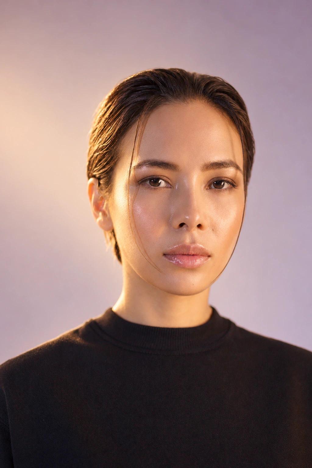 Illustrative warm Lumicam lighting edit of a real portrait by Aiony Haust